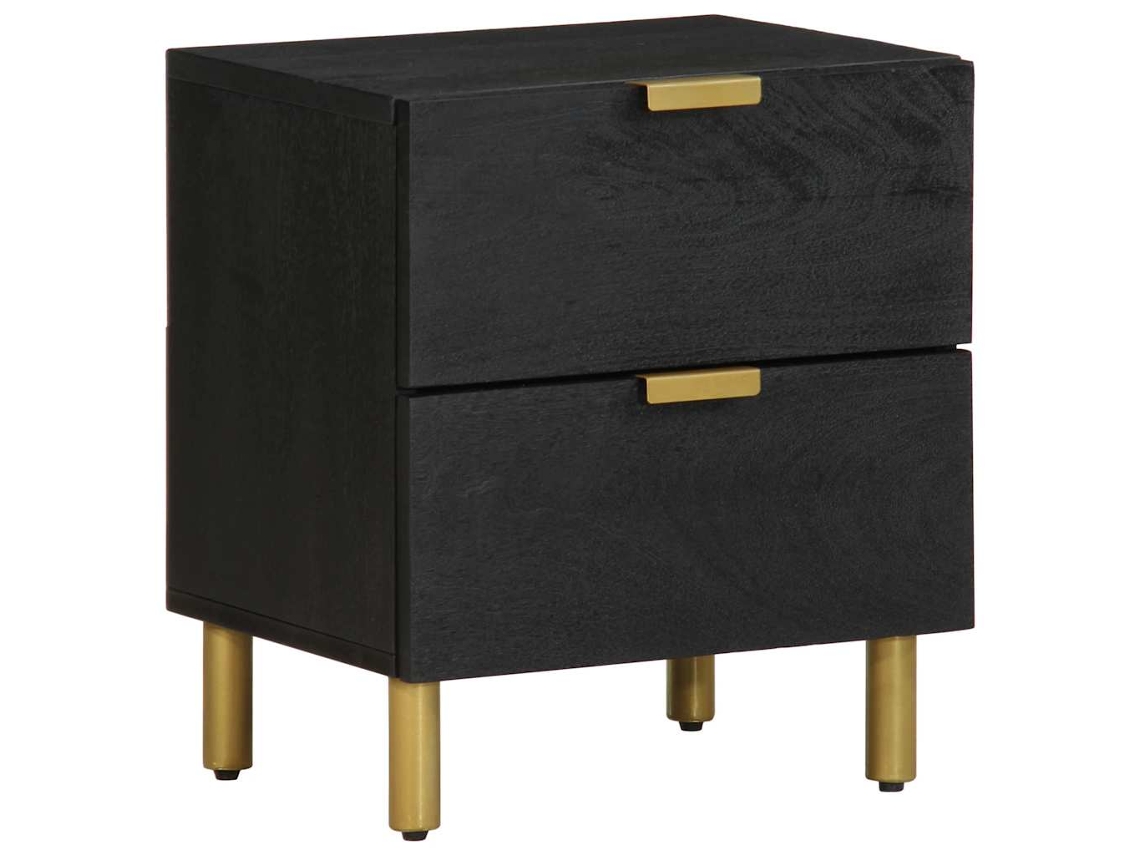 Vidaxl Mesa De Cabeceira 40x33x46 Cm Madeira De Mangueira Maciça Preto