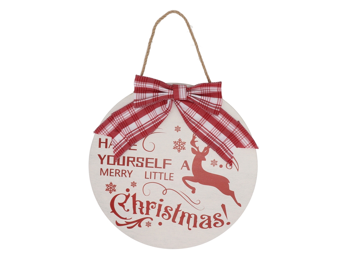 Placa Porta Natal Madeira Elfo Laço Decorativo Pendurado
