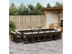 Conjunto 17 Peças Jantar P/ Jardim C/ Almofadões Vime Pe Castanho Dkd Home Decor