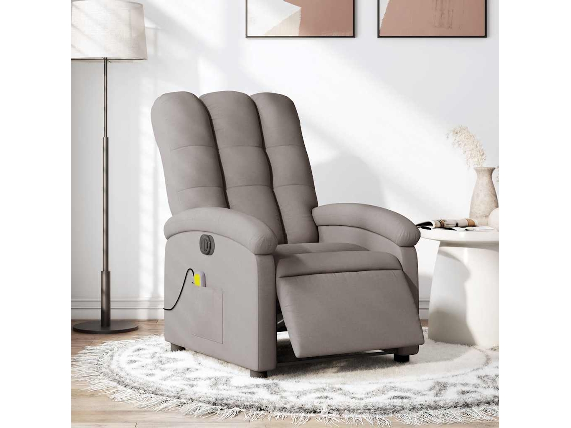 Vidaxl Poltrona Reclinável Massagens Elétrica Tecido Cinza-acastanhado