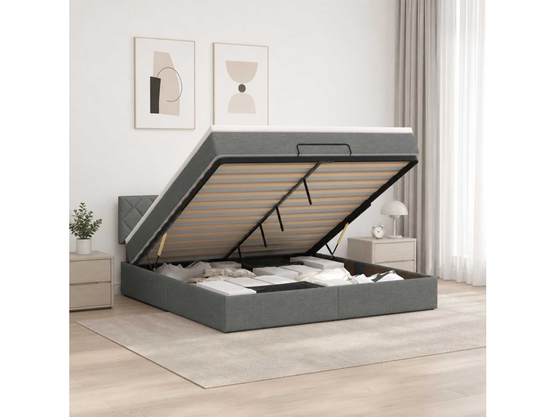 Vidaxl Cama Ottoman Com Colchão Cinzento-escuro 140 X 190 Cm Tecido