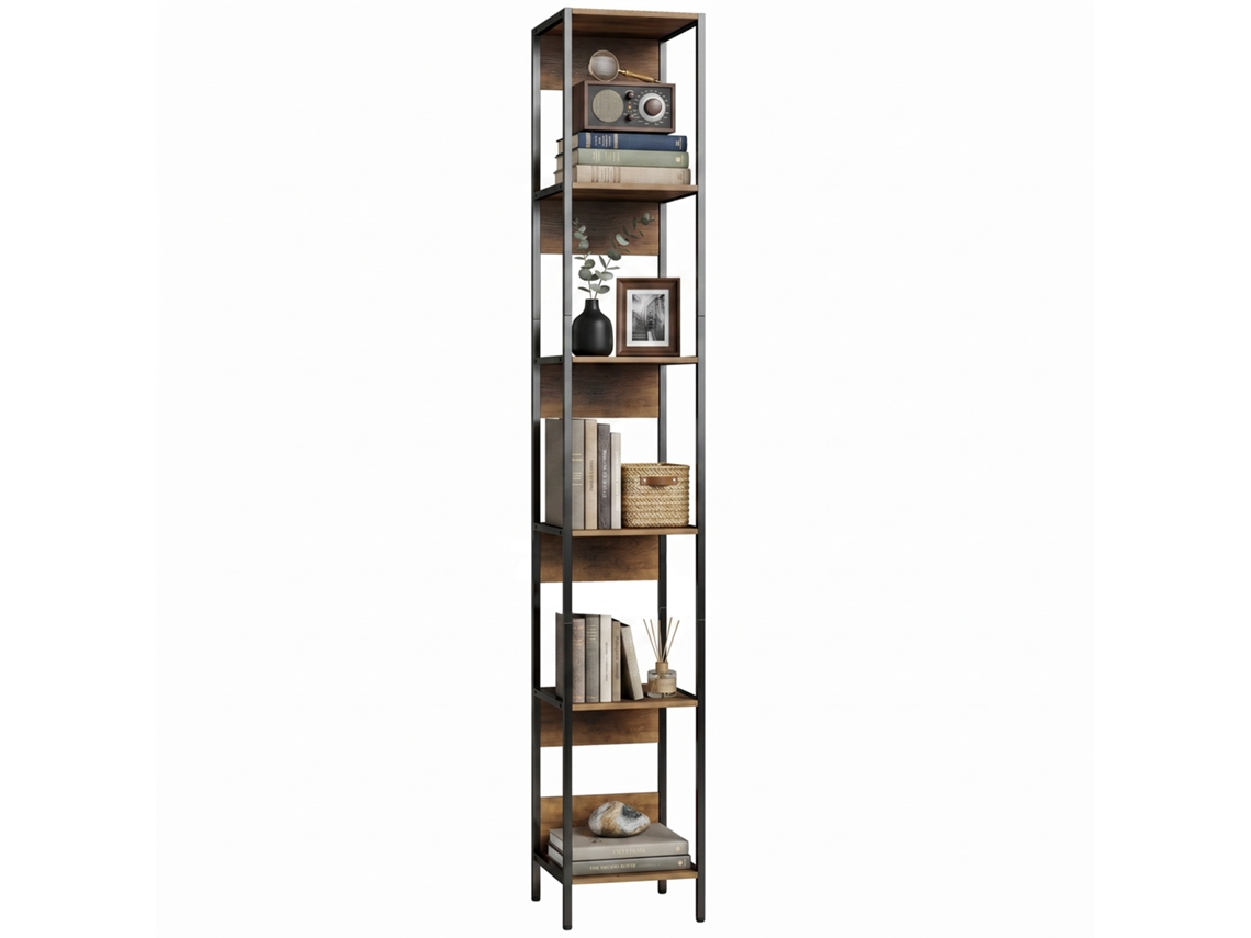 Estante Vertical Compacta Com 6 Prateleiras, 29,5 X 30 X 185 Cm, Marrom.