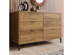 Cômoda com 6 gavetas, 120 x 40 x 76 cm, em carvalho escuro, ideal para quartos e qualquer espaço da casa. Ehstmind