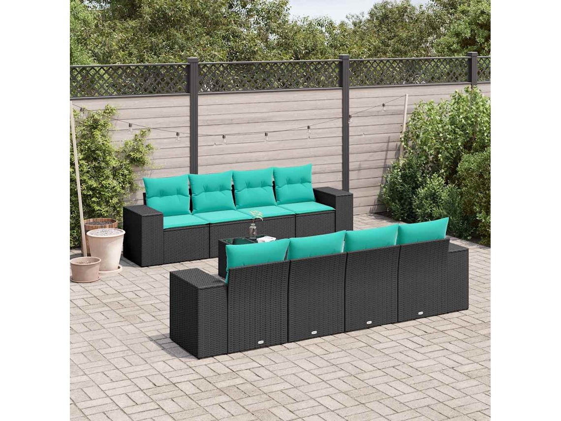 Vidaxl Conjunto De Sofá De Jardim De 9 Peças Com Almofadas Em Rattan Sintético Preto