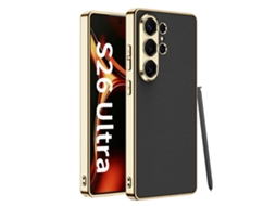 Capa Magnética Hexinyigjly Para Para Samsung S26 Ultra, Pele Pu, Suporte Para Carregamento Sem Fios, Antichoque Preto