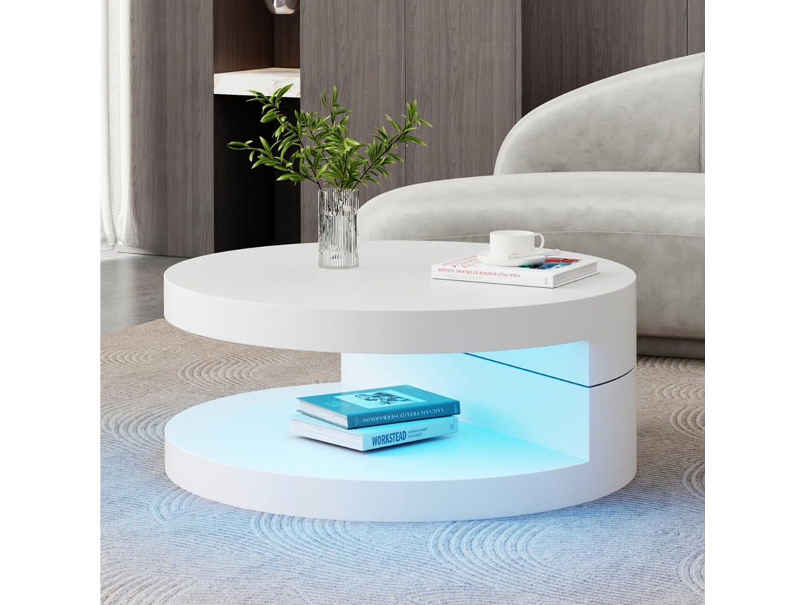 Mesa Giratória 70x70x35.5 Led Branca 2 Níveis Mdf 30kg VOLTEDGE
