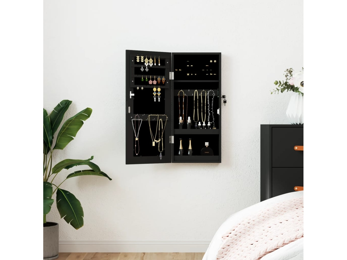 Vidaxl Móvel Para Joias De Parede Espelhado 30x8,5x67 Cm Preto