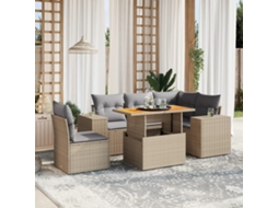 Vidaxl 6 Pcs Conjunto De Sofás P/ Jardim Com Almofadões Vime Pe Bege