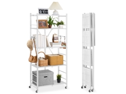 Estante Metálica Dobrável 5 Níveis Com Rodas 71 X 38 X 163 Cm, Branca Vevor