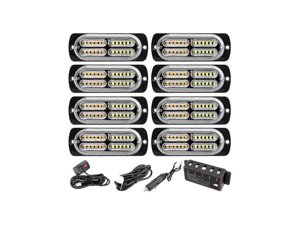 Luzes De Aviso Strobe Lateral Grade 1 Tow 8 In Led Azul 24led 8pcs 18 Modos Ip65 12-24v Azul