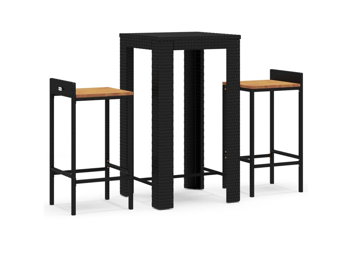 Conjunto de 3 Pcs de Bar Jardim VIME PE Acácia Maciça Preto MAISON EXCLUSIVE