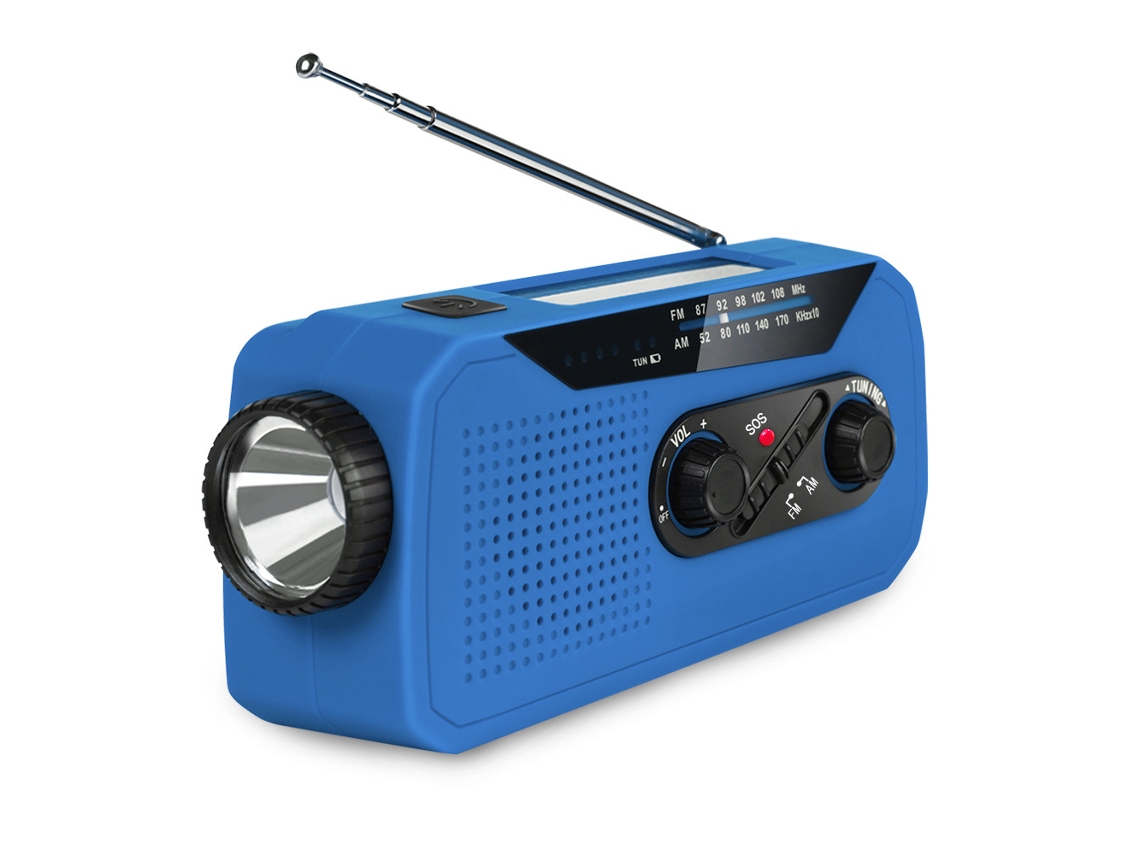 Rádio Portátil com Manivela e Energia Solar, Azul AQUAFORGE