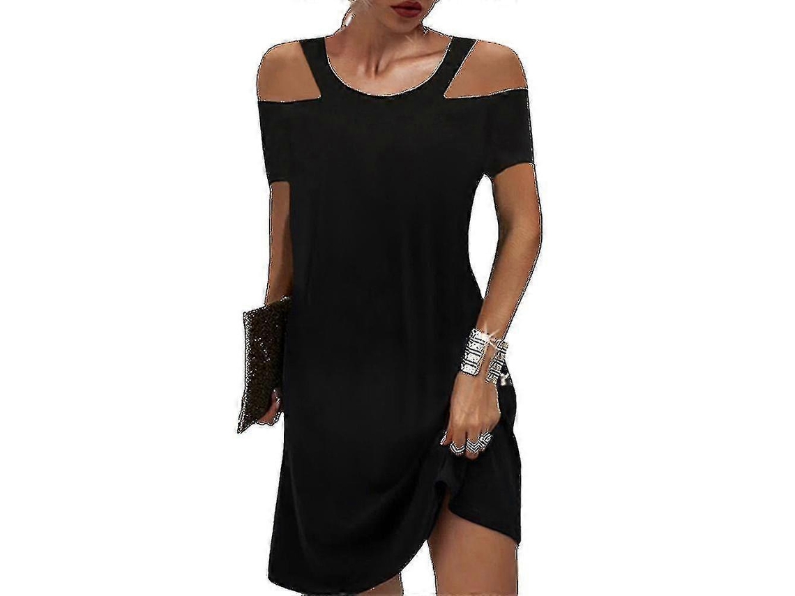 Vestido Feminino Curto Manga Curta Ombro Frio Para Verão Casual