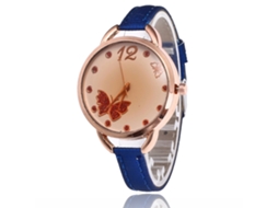 Relógio Feminino de Couro Fashion com Mostrador Redondo e Quartzo (sapphire)