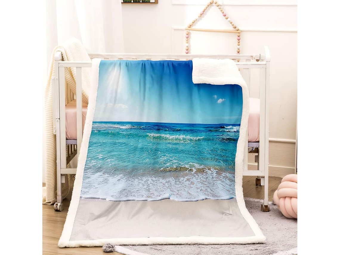 Manta com Estampa de Ondas do Mar em Microfibra 130x150cm