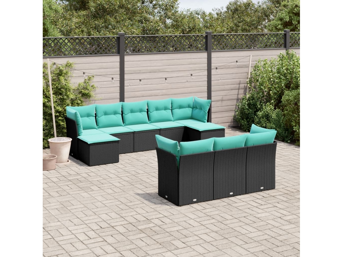 Vidaxl Conjunto De Sofá De Jardim Com 10 Peças E Almofadas Em Rattan Sintético Preto