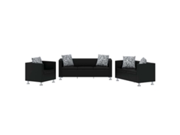 Vidaxl Conjunto Sofás De 2 E 3 Lugares + Poltrona Couro Artific. Preto
