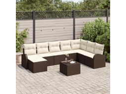 Vidaxl Conjunto De Sofá De Jardim 9 Pcs Castanho Rattan Sintético