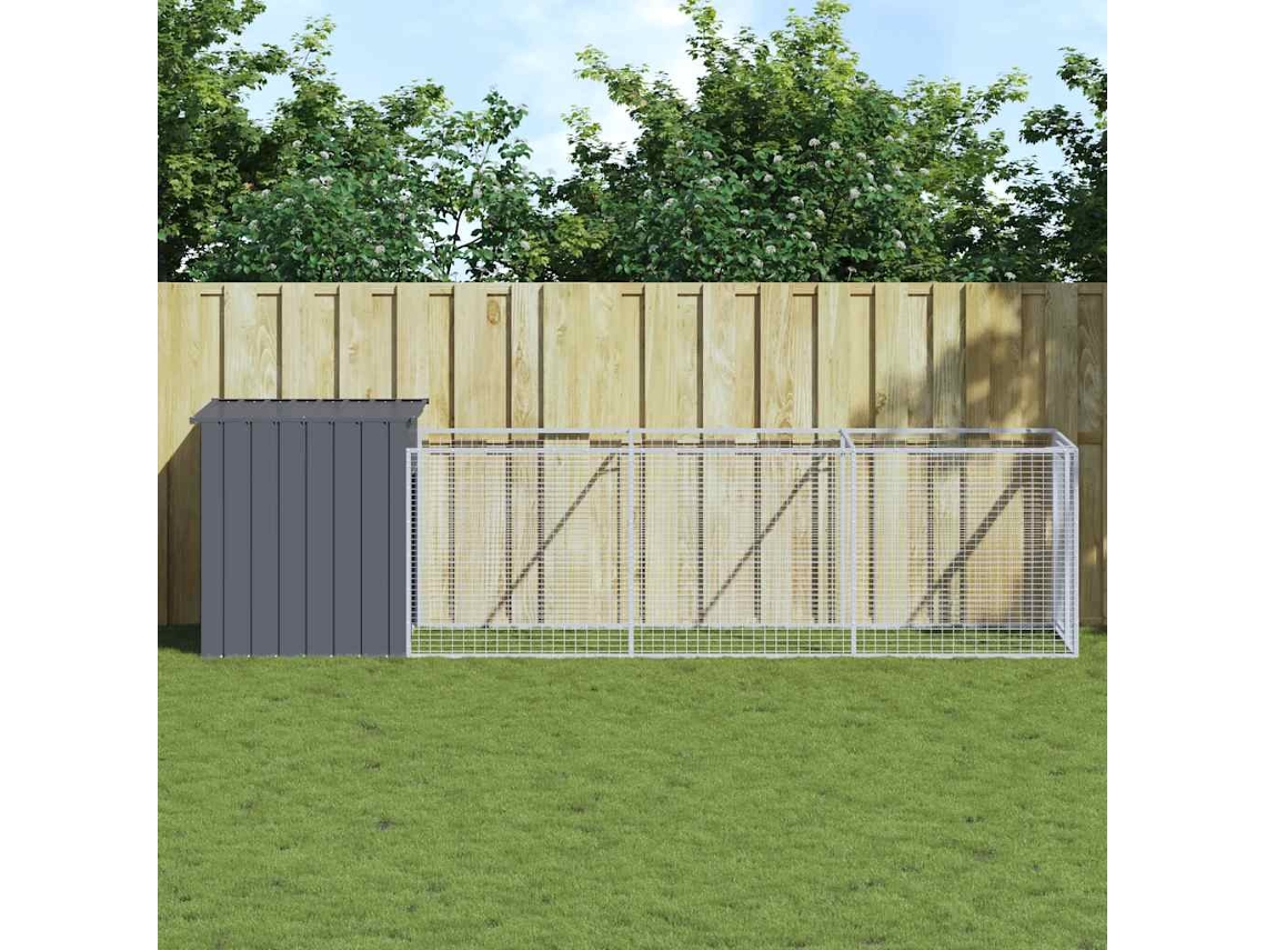 Vidaxl Casota P/ Cães C/ Parque 110x405x110 Cm Aço Galvaniz. Antracite