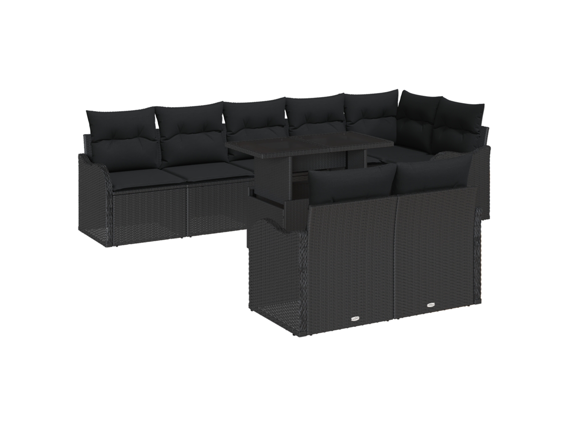 Conjunto 9 Conjunto De Sofá De Jardim Vidaxl Preto Vime Pe (287,5 X 122,5 X 85 Cm)