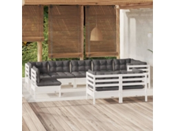 Vidaxl 9 Pcs Conj. Lounge De Jardim C/ Almofadões Pinho Maciço Branco
