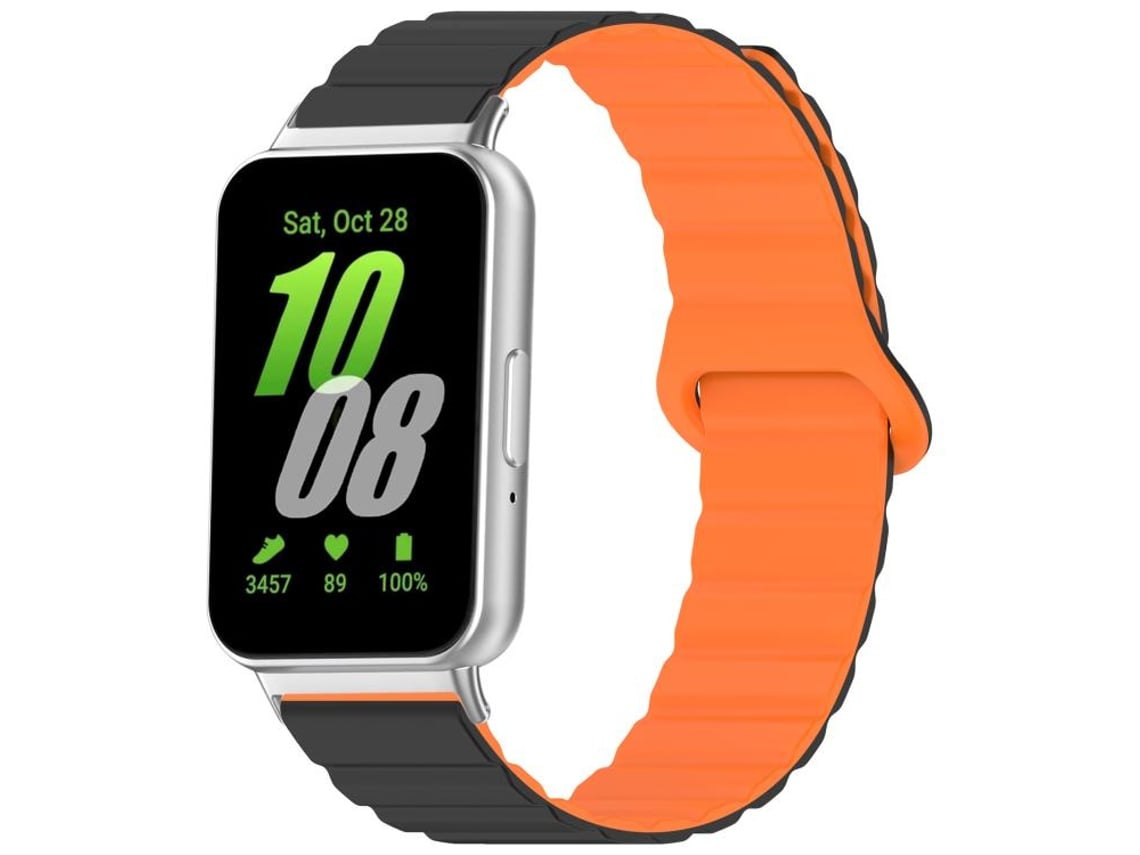 Bracelete para Samsung Galaxy Fit 3 Silicone Brilhante Magnético Loop Preto e Laranja XIAOMOYU