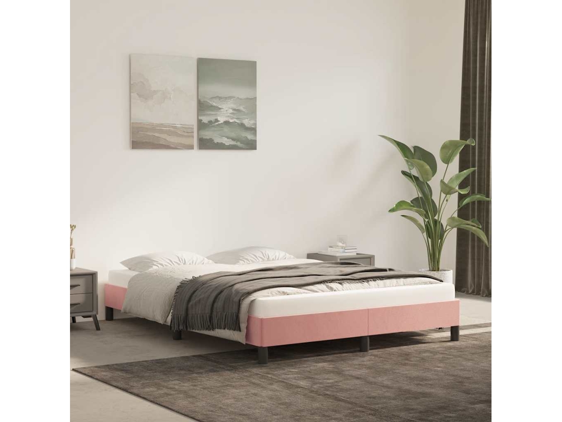 Vidaxl Estrutura De Cama 140x190 Cm Veludo Rosa