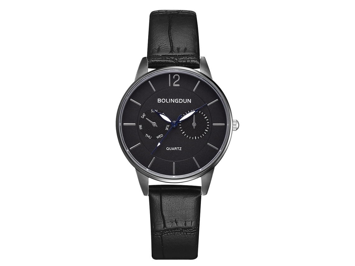 Reloj De Cuero Pu Casual Fashion Para Mujer Dial Redondo Reloj De Pulsera De Cuarzo Negro