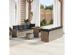 Vidaxl Conjunto De Sofá De Jardim 11 Unid. Cinzeto Vime Pe