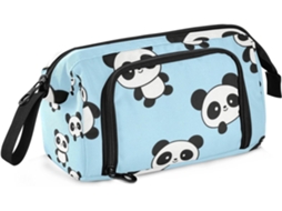Estojo Grande com Estampa de Panda, Azul, Ideal para Professoras, Universitárias e Mulheres. Perfeito Maquiage