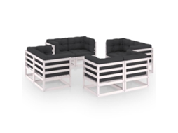 Vidaxl 8 Pcs Conjunto Lounge De Jardim C/ Almofadões Pinho Maciço