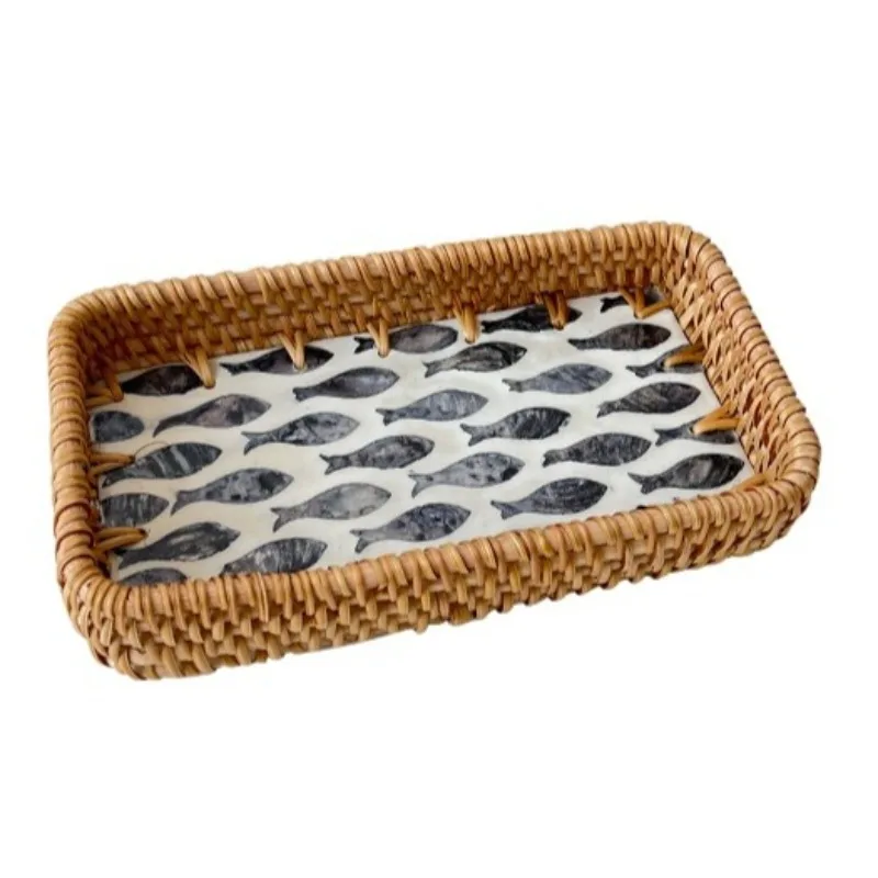 Bandeja de Armazenamento em Rattan para Frutas e Outros Alimentos. MDUG (grande 38 X 25 X 5 Cm)