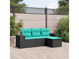 Vidaxl Conjunto De Sofá De Jardim Com 4 Peças E Almofadas Em Rattan Sintético Preto