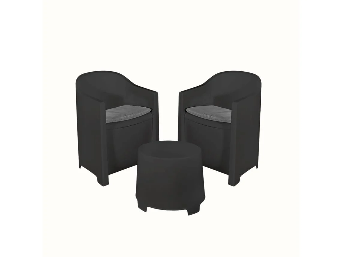 Conjunto de Jardim Luna Antracite IPAE PROGARDEN (2 Cadeiras + 1 Mesa de Apoio + 2 Almofadas) 
