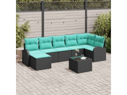 Vidaxl Conjunto De Sofás 8 Unid. Preto E Turquesa Vime Pe