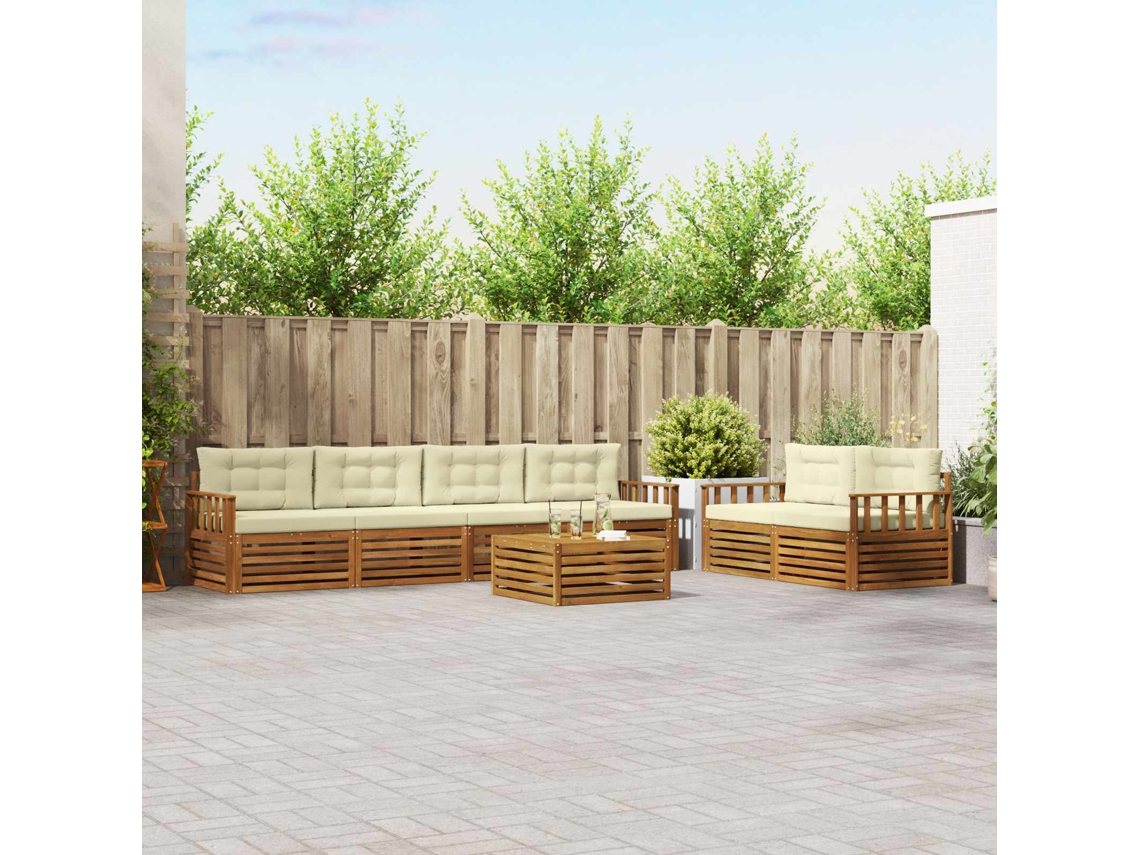Vidaxl Conjunto De Sofás Para Exterior 7 Unid. Natural E Creme
