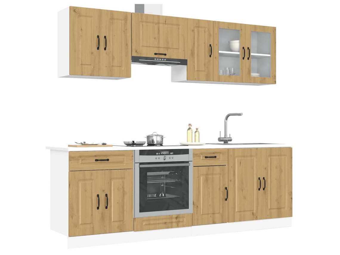 Vidaxl 8 Peças Armário De Cozinha Conjunto Kalmar Carvalho Artisiano