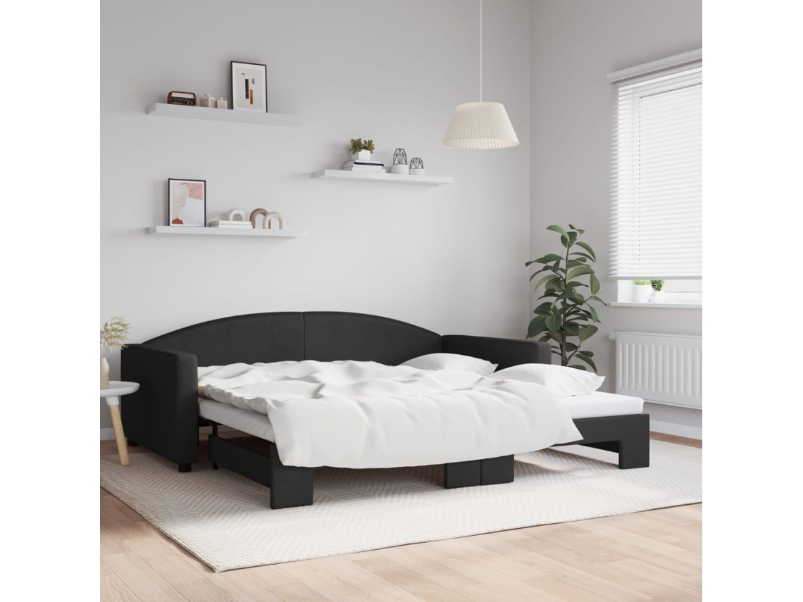 Sofá cama con cajón 100x200 cm tela negra