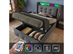 Cama 90x200 Com Cabeçote Led, Usb C, Hidráulica, Latão E Aço Cinza 150kg