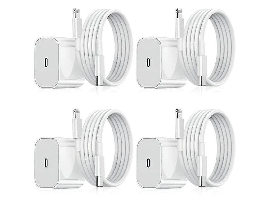 Carregador Para Iphone, Rápido, Adaptador + Cabo 20w Usb-c Branco (pacote Com 4)