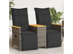 Vidaxl Sofá De Jardim Reclinável 2 Lugares Com Mesa Vime Pe Cinzento