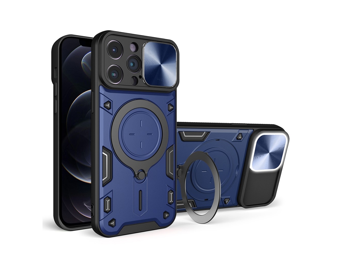 Suporte Casa Slide Câmara Para Iphone 12 Pro Pele Sintética Azul