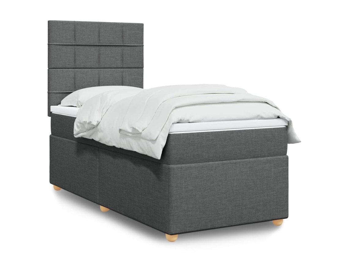 Vidaxl Cama Com Molas/colchão 90x200 Cm Tecido Cinzento-escuro