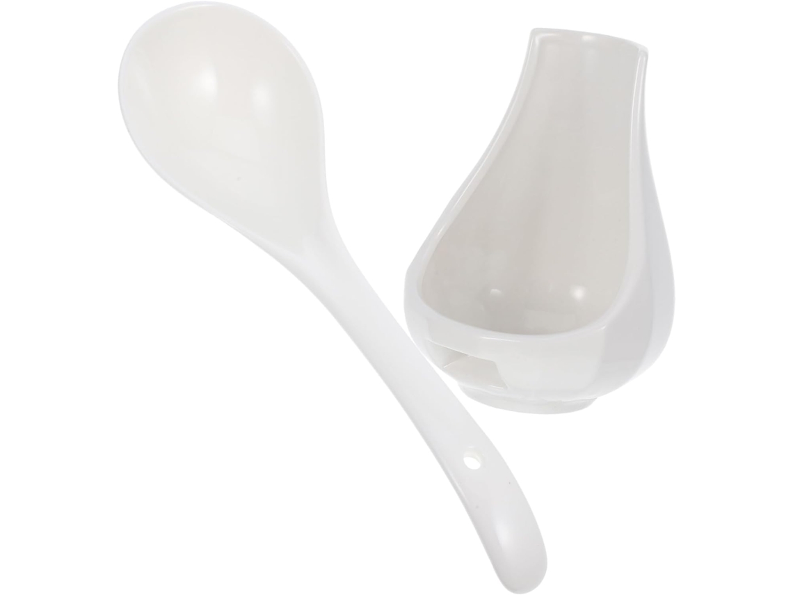 Colher De Sopa De Cerâmica Com Descanso, Conjunto Branco Para Servir Na Cozinha