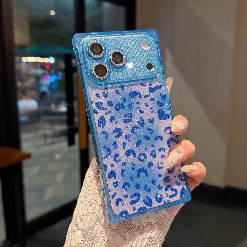 Capa Brilhante Para Celular (azuis, Para Iphone 15 Pro), Capa Quadrada À Prova De Choque E Com Proteção Contra Quedas.
