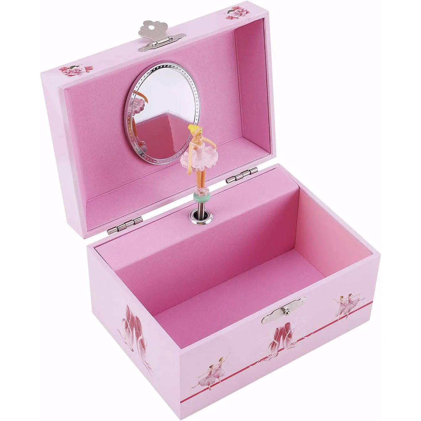 Caixa de Música Rosa Estilo Bailarina para Guardar Joias, Caixa de Música Retrô MDUG (14,8×10,6×8,5 Cm)