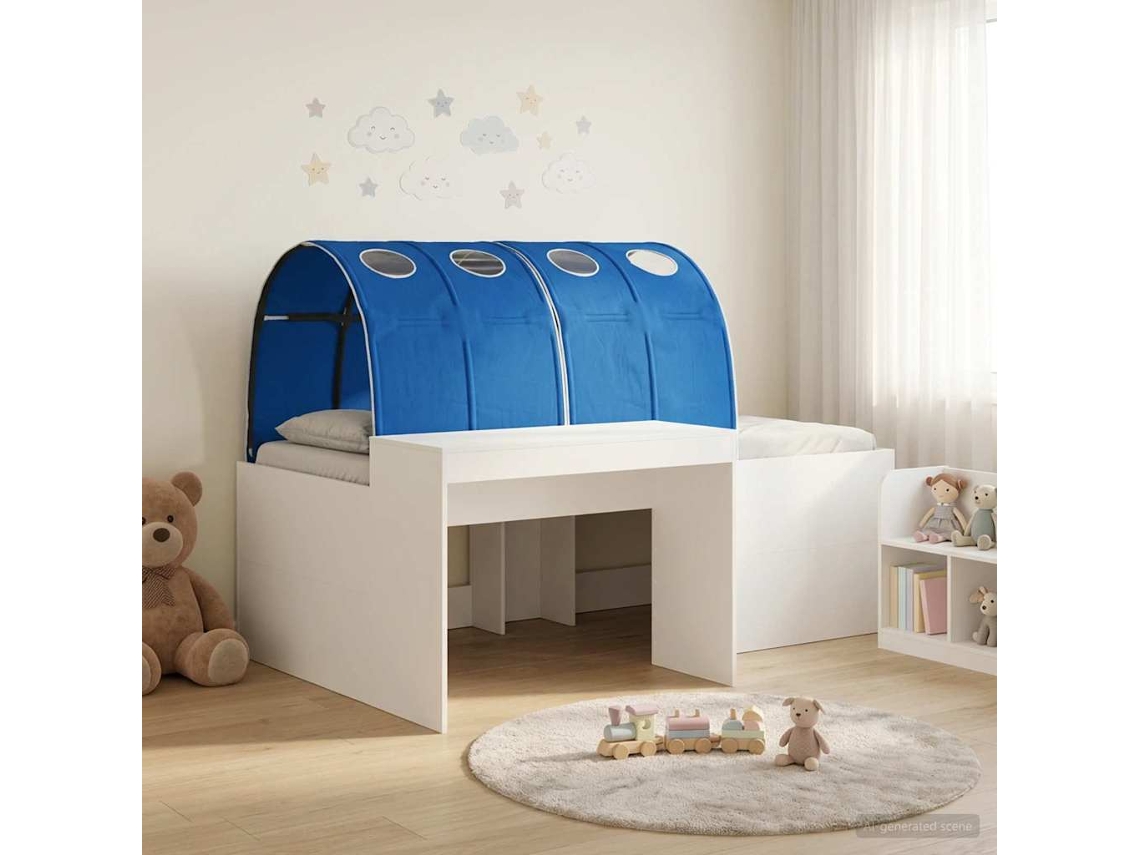 Vidaxl Cama Alta Para Crianças Com Mesa 3 Unid. Branco E Azul