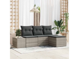Vidaxl Conjunto De Sofá De Jardim 4 Pcs Cinzento-claro Vime Pe