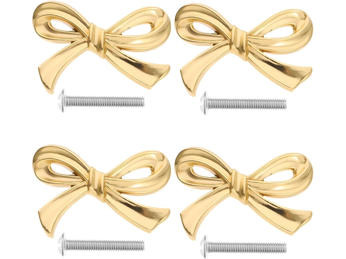 Conjunto De 2 Puxadores Para Armário, Alças Em Forma De Laço Latão Dourado, Puxadores Para Cômoda, Guarda Roupa E