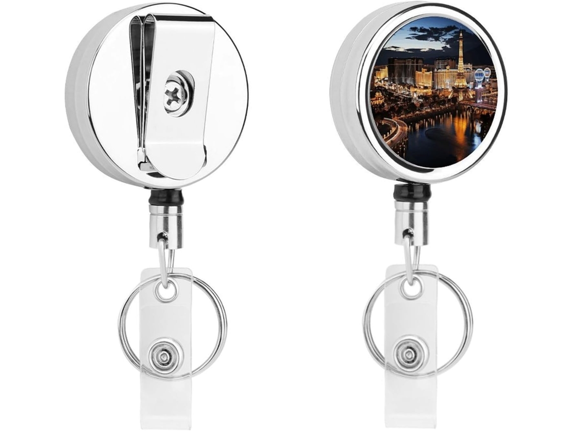 Porta Crachá Retrátil De Metal Com Vista Noturna De Las Vegas, Portátil, Em Nylon, Com Cordão De Aço Inoxidável E